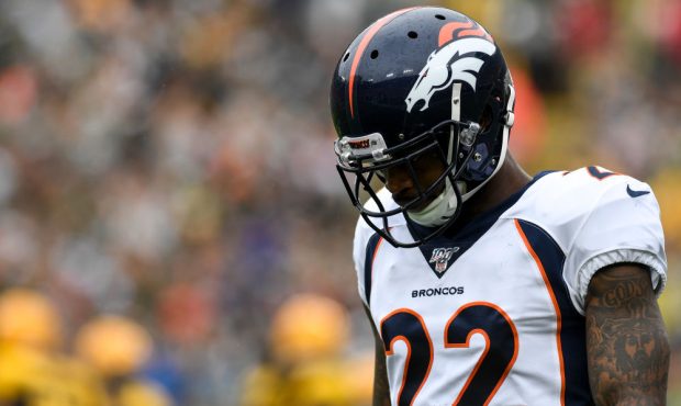 GREEN BAY, WI - SEPTEMBER 22: Kareem Jackson (22) of the Denver Broncos walks off of the field afte...