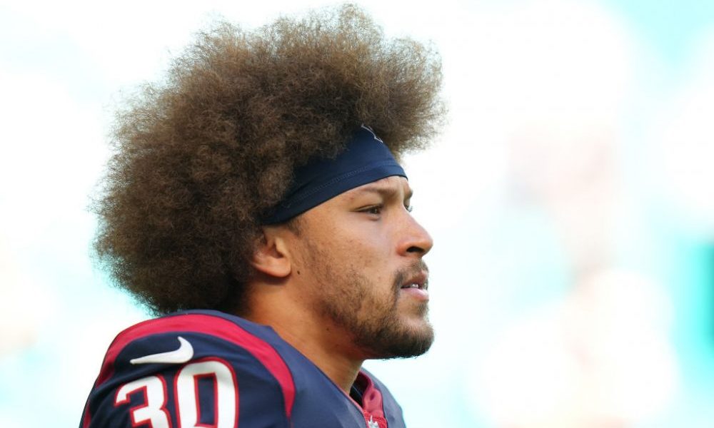 MIAMI GARDENS, FLORIDA - NOVEMBER 07: Phillip Lindsay #30 of the Houston Texans looks on during war...