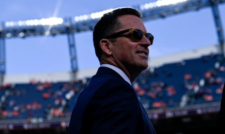 DENVER, CO - NOVEMBER 14: Denver Broncos general manager George Paton stands on the before the firs...