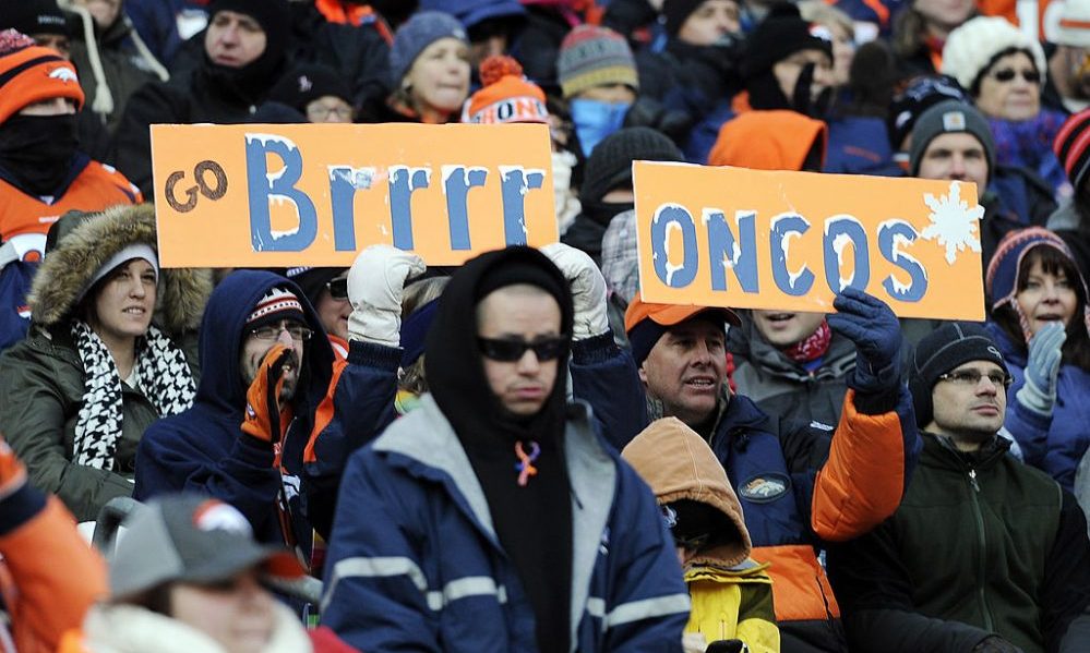 DENVER, CO - DECEMBER 8: Denver Broncos fans feel the cold in the stands at Sports Authority Field ...