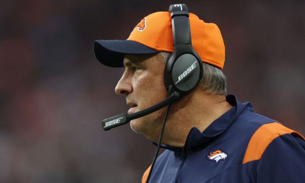 LAS VEGAS, NEVADA - DECEMBER 26: Head coach Vic Fangio of the Denver Broncos looks on from the side...