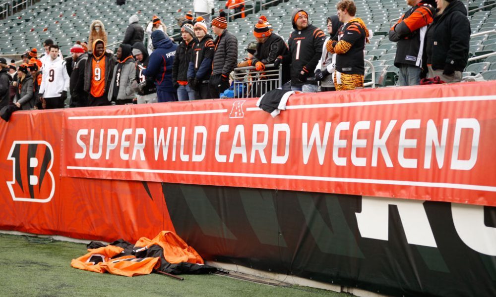 CINCINNATI, OH - JANUARY 15: A Super Wild Card Weekend banner hangs before the Wild Card game again...