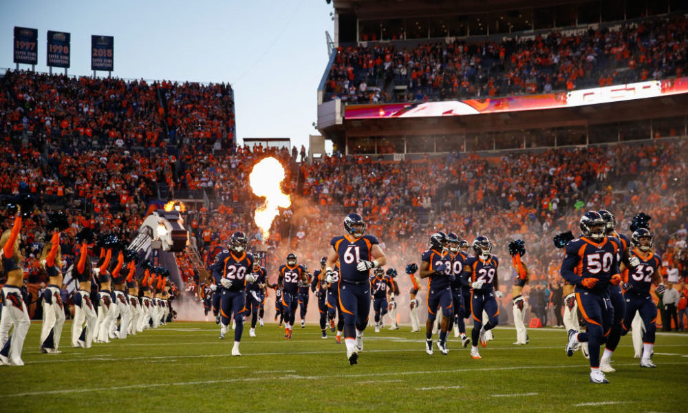 Broncos in blue uniforms...