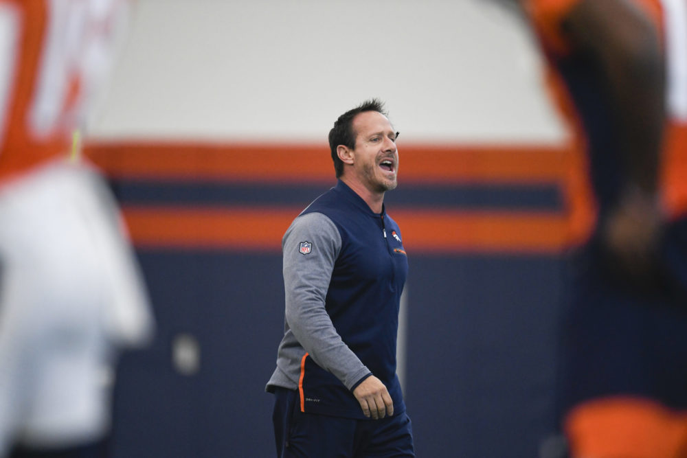 ENGLEWOOD, CO - OCTOBER 30: Denver Broncos head strength and conditioning coach Loren Landow runs t...