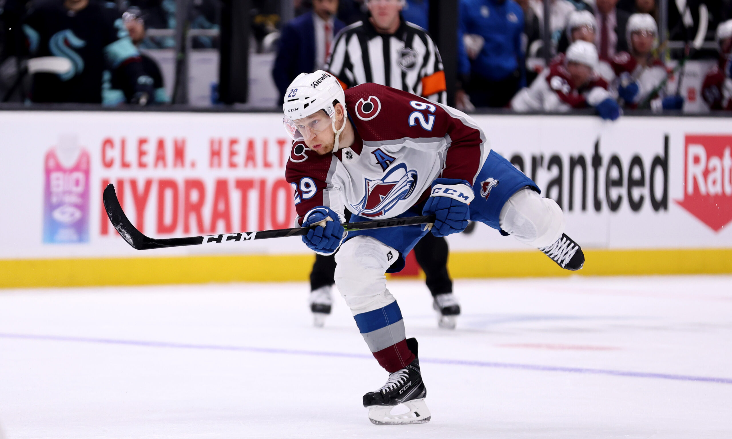 Nathan MacKinnon #29 of the Colorado Avalanche...