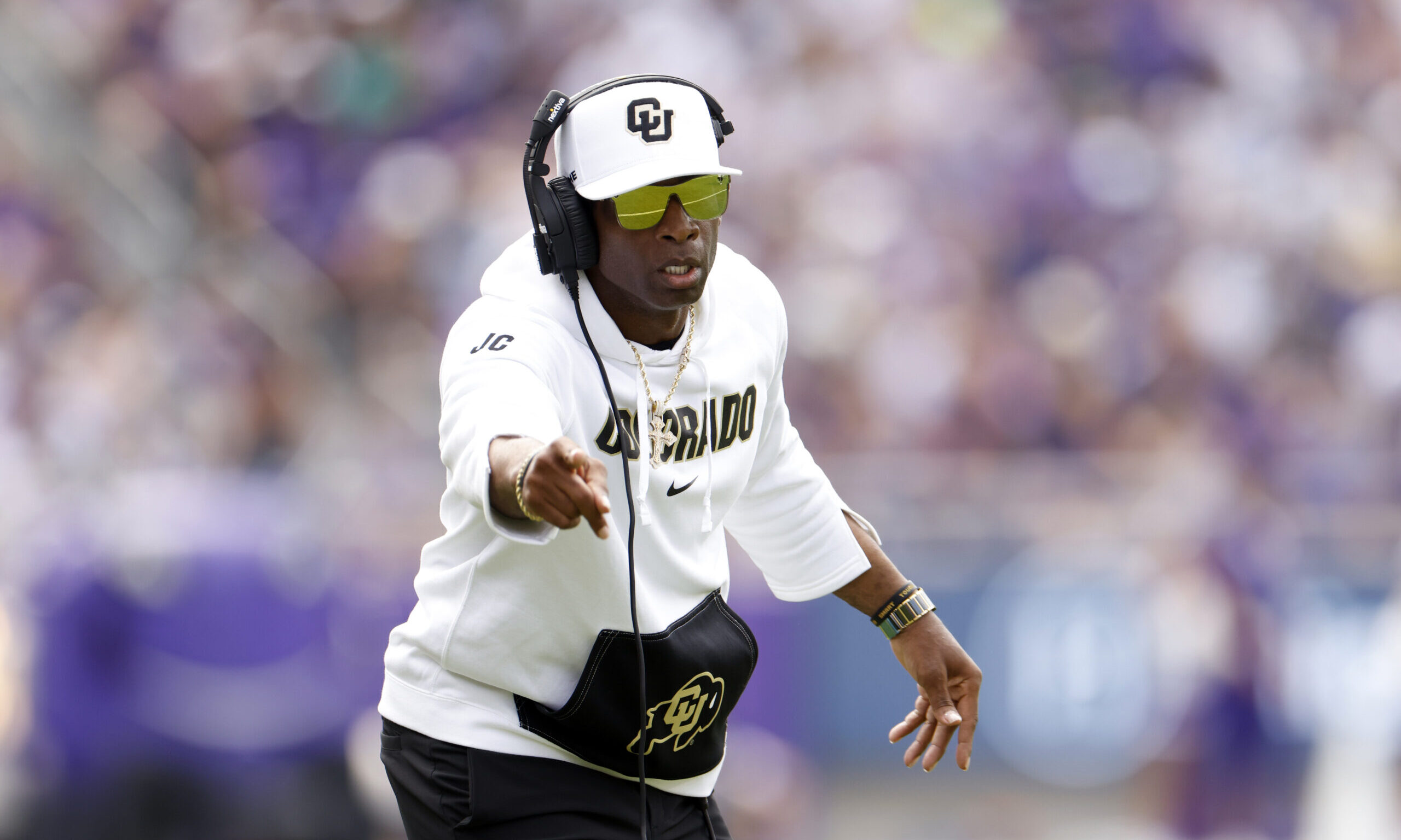 Deion Sanders coaches the Colorado Buffaloes...