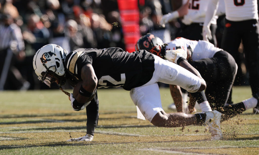 Travis Hunter #12 of the Colorado Buffaloes...
